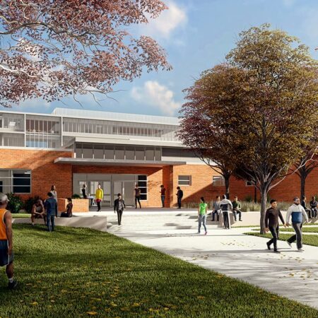 Eastside Memorial Early College High School walkway rendering