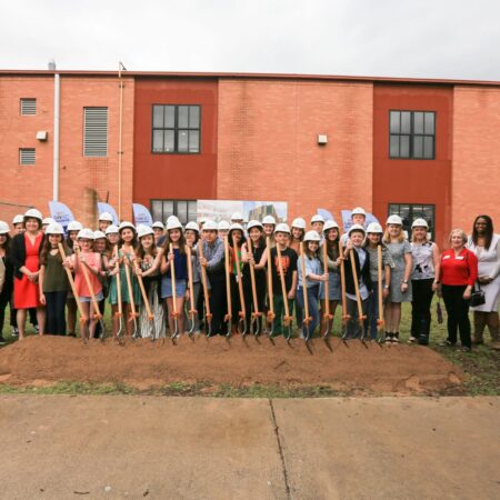 Murchison Middle School Groundbreaking student government and staff welcome Austin ISD to groundbreaking ceremony.